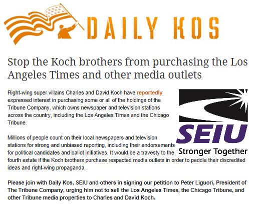 Daily Kos Campaign to stop Koch purchase LA Times