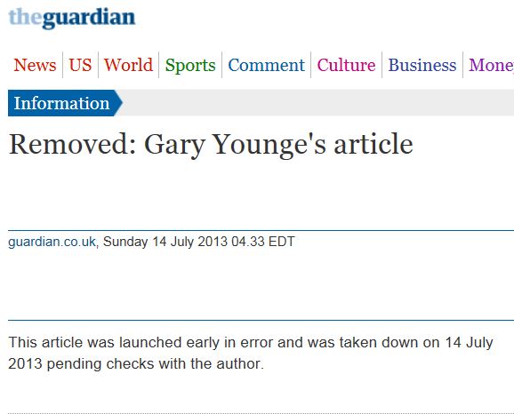 Gary Younge article removed Guardian