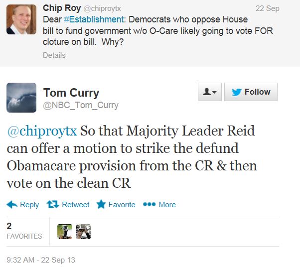 Twitter Tom Curry NBC Cloture Obamacare Defund