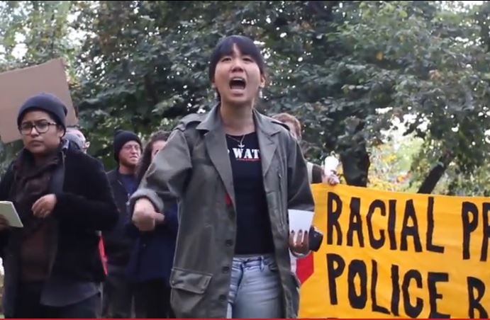 (Brown student Jenny Li celebrating cancellation of Ray Kelly lecture)