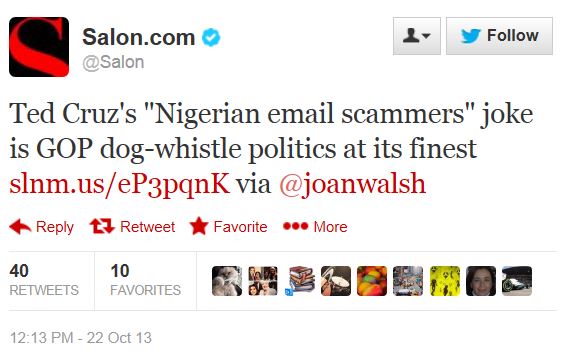 Twitter - @Salon - Nigerian scammer dog whistle