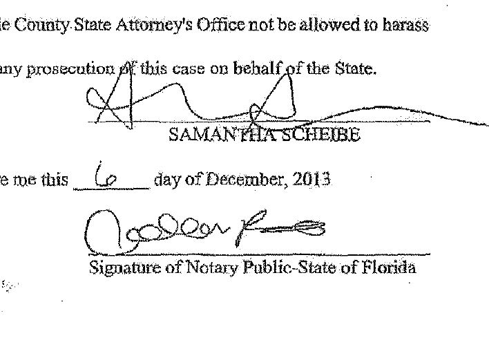 Samantha Scheibe signature Affidavit 12-9-2013