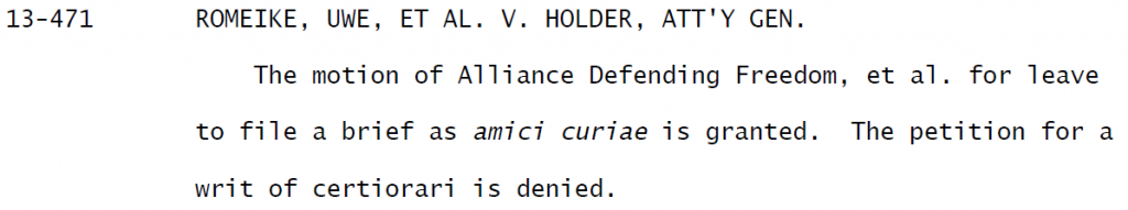 Romeike Denial Cert Petition US Supreme Court