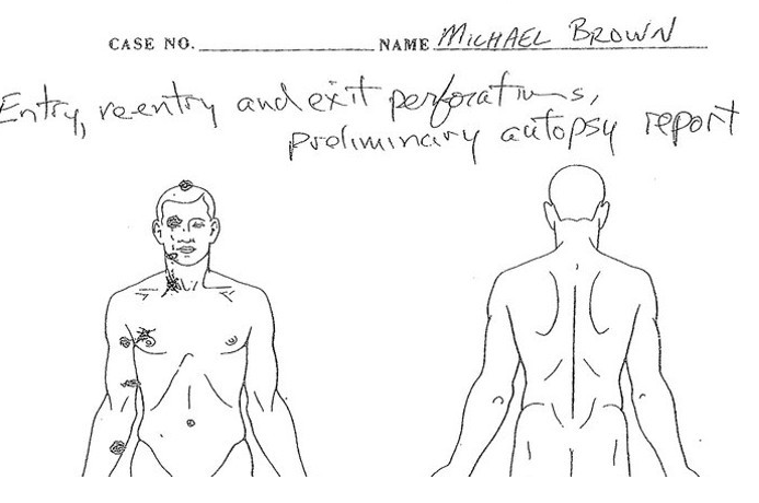 Mike Brown autopsy sketch
