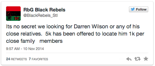 $1,000 Daren Wilson family members #Ferguson