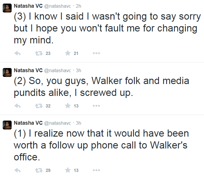 Twitter NatashaVC Scott Walker Sexual Assault Reporting Apology