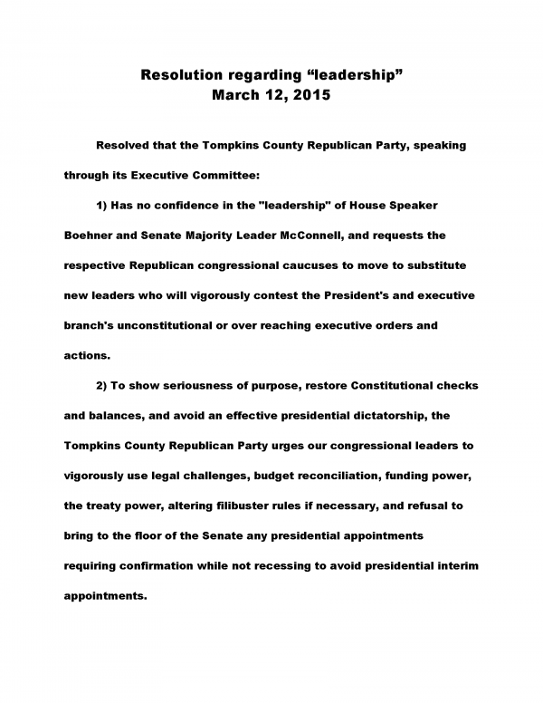 Tompkins County GOP Resolution on Congressional Leadership March 2015