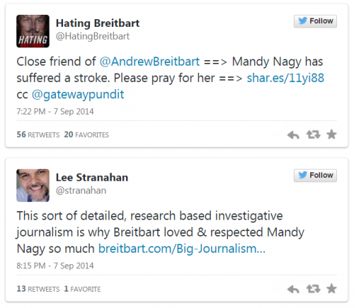 Tweets Andrew Breitbart and Mandy Nagy