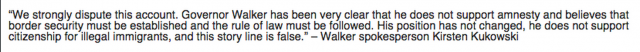 scott walker amnesty flip flops change stance wall street journal spokesman statement denial