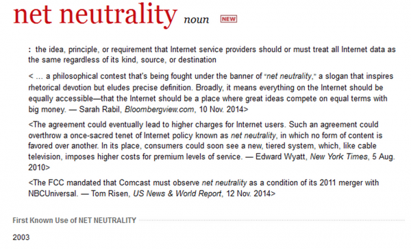 net neutrality merriam webster dictionary addition