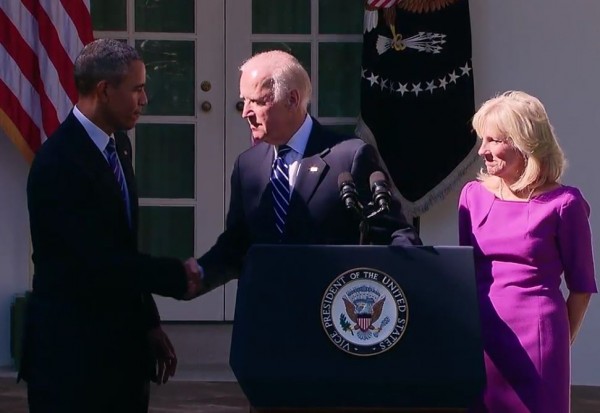 Biden Not Running Statement Shake Hands Obama