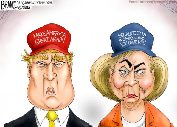 Trump Vs Clinton A F Branco Conservative Cartoons   Campaign Hats 600 LI 594x425 