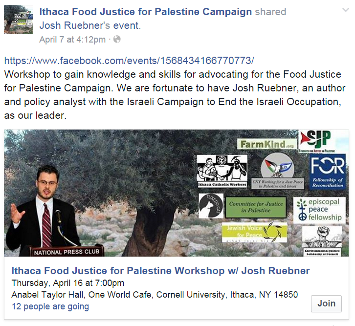 Ithaca Food Justice Josh Ruebner Event FB