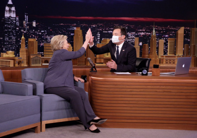 http://thehill.com/blogs/blog-briefing-room/news/296440-jimmy-fallon-greets-clinton-with-medical-mask