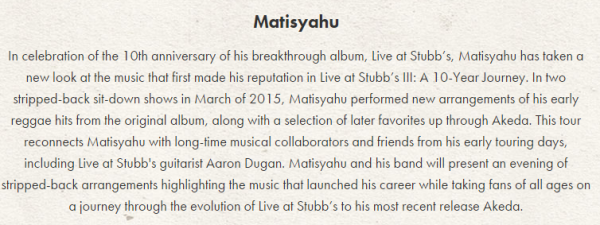 Matisyahu - Ithaca State Street Theater Description