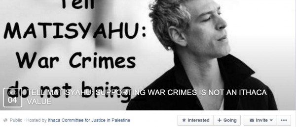 Matisyahu Protest FB Page Ithaca