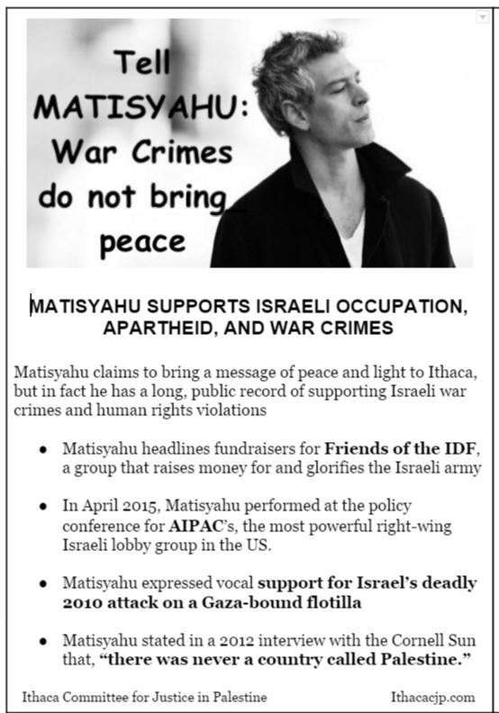 Matisyahu Protest Flyers Ithaca