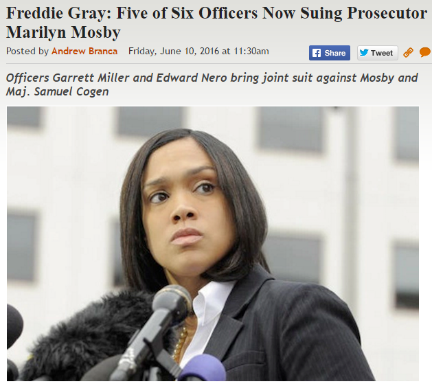 https://legalinsurrection.com/2016/06/freddie-gray-five-of-six-officers-now-suing-prosecutor-marilyn-mosby/